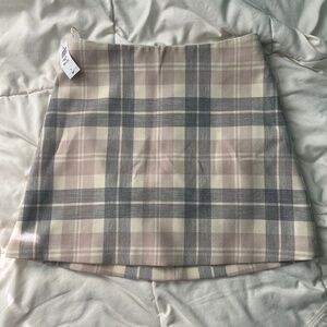 Artizia Wilfred Classic Mini Skirt Cream/Light Grey Tartan Plaid Size 6 NWT